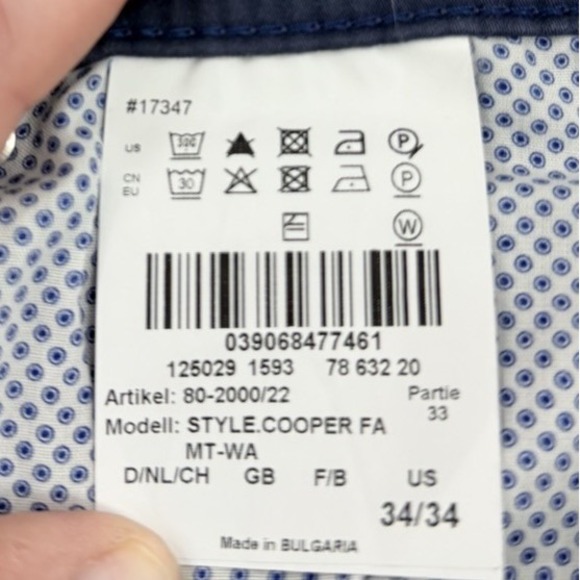 Brax Navy Blue Cooper Fancy Regular Fit Flat Front Chino Pants Mens Size 34x30* - Picture 8 of 10